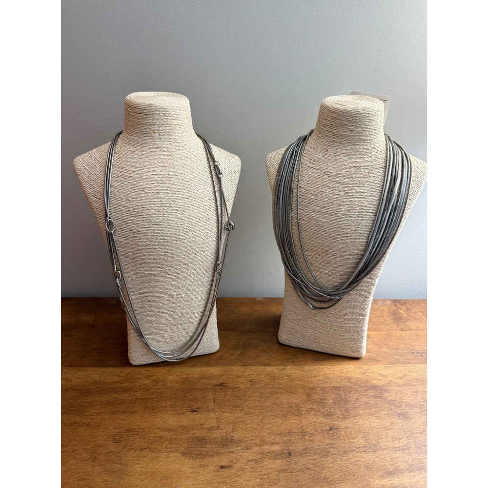 Charming Charlie Silver Tone Multi Strand Snake Chain Necklace Set 2 Pieces NEW